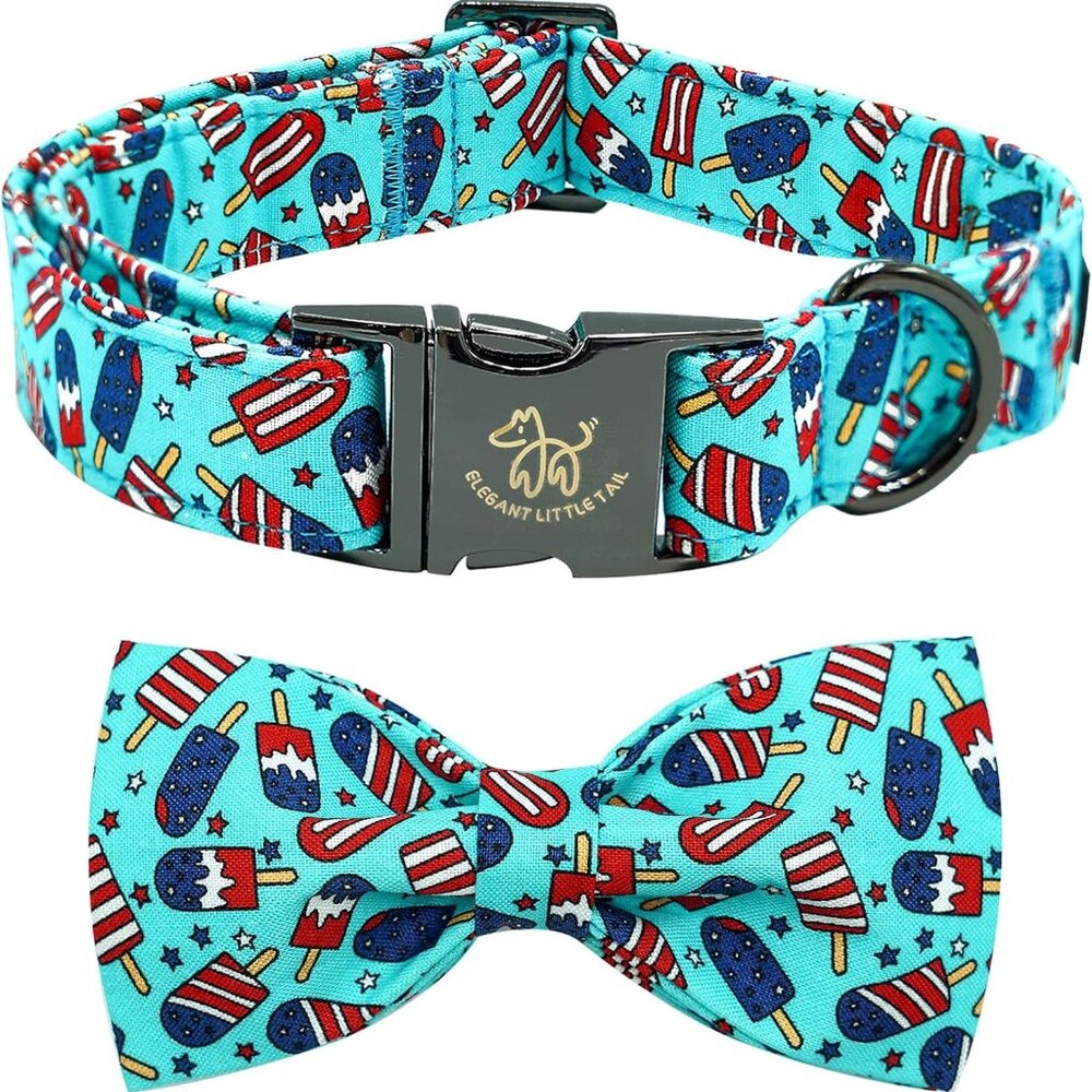 Patriotic Pet Collar with Bow Tie American Adjustable Collars for Large Dogs